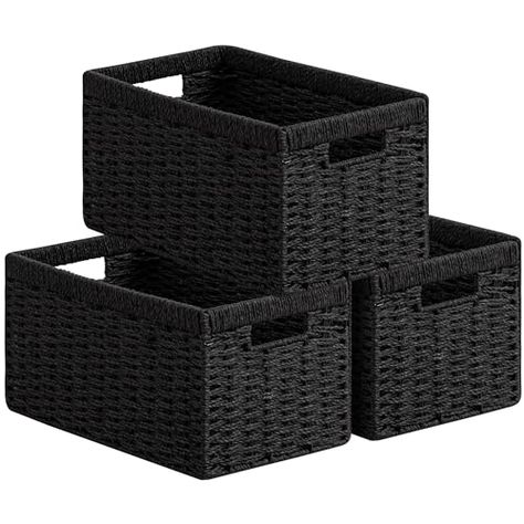 Storage Baskets For Shelves, Wicker Storage Baskets, Black Wicker, Rope Storage, Baskets For Shelves, Black Basket, Rope Baskets, Dvd Storage, Wicker Storage