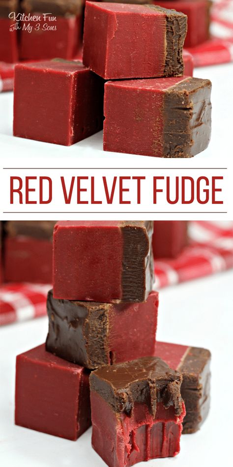 Candy Cane Fudge, Velvet Fudge, Red Velvet Fudge, Valentines Desserts, Easy Red Velvet, Homemade Fudge Recipes, Romantic Desserts, Decadent Chocolate Desserts, Fudge Recipes Chocolate