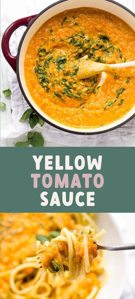 Fresh Yellow Tomato Recipes, Tomato Sauce With Anchovies, Yellow Tomato Pasta, Sun Gold Tomato Sauce, Yellow Tomato Spaghetti Sauce, Orange Tomato Sauce, Yellow Tomatoes Sauce, Yellow Pasta Sauce, Golden Tomato Pasta