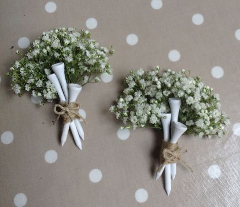 Golfing wedding button hole Golf tee corsage Golf Tee Boutonniere, Golf Boutonniere, Golf Wedding, Golf Stuff, Golf Tee, Button Hole, Golf Tees, Golf Ball, Wedding Bells