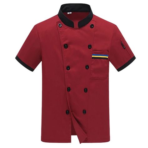 summer women and men kitchen restaurant cook workwear Red chef uniform white shirt chef jacket _ - AliExpress Mobile Kids Deadpool Costume, Cooking Clothes, Cook Clothes, Chef Shirt, Bakery Food, Chef Shirts, Chef Jackets, Chef Uniform, Hospitality Uniform