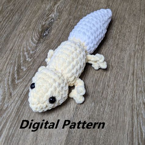 This is an adorable Leopard Gecko pattern that I created myself and I can create one from this pattern in about one hour!  It's designed with blanket or chenille yarns in mind, but can be done in worsted yarn for a much smaller gecko. This would be a great little pattern to use to make stock for craft shows and markets! This is a fairly easy pattern, with pictures included for the more complicated parts, but this does not include a tutorial on basic stitches.  There are lots of Youtube video tutorials out there on how to learn crochet.  This is a great pattern for testing out your newly-discovered skills as well as for seasoned crochet artists! The terminology is in US English. 🦎 #chameleonamigurumipattern Leopard Gecko Crochet Pattern, Gecko Crochet Pattern Free, Leopard Gecko Crochet, Crochet Gecko, Gecko Pattern, Crochet Hammock, Gecko Tank, Learn Crochet, Kawaii Diy