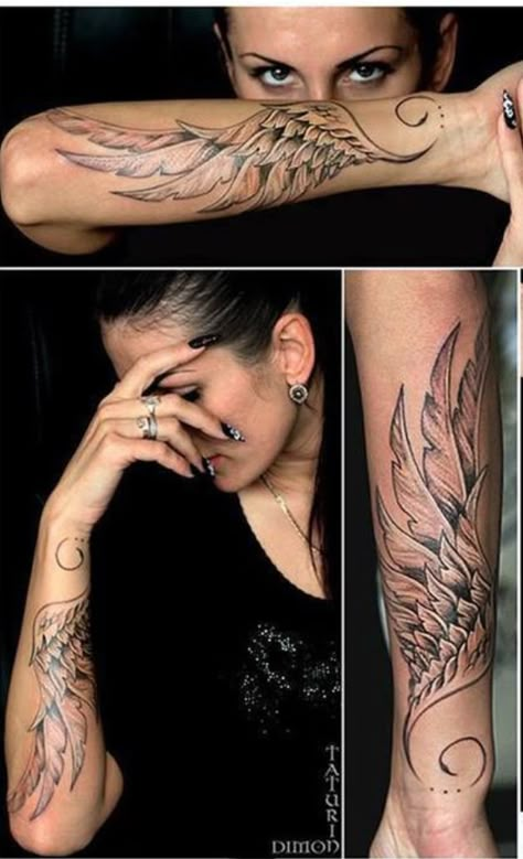 I’ve always wanted wings somewhere. I like this placement. Forearm Wing Tattoo, Many Tattoos, Meaning Tattoos, Polynesian Tattoos, Wing Tattoo Designs, Forearm Sleeve Tattoos, Geometric Tattoos, Angel Wings Tattoo, Wing Tattoo