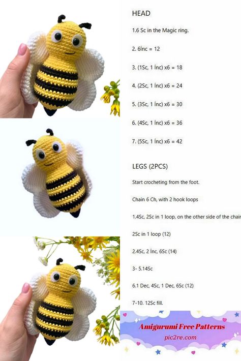 Amigurumi Bee Free Pattern – Pic2re.com Crochet Bee Pattern Free, Crochet Butterfly Free Pattern, Amigurumi Bee, Bee Wings, Keychain Pattern, Bee Free, Bee Toys, Crochet Kids, Crochet Keychain Pattern