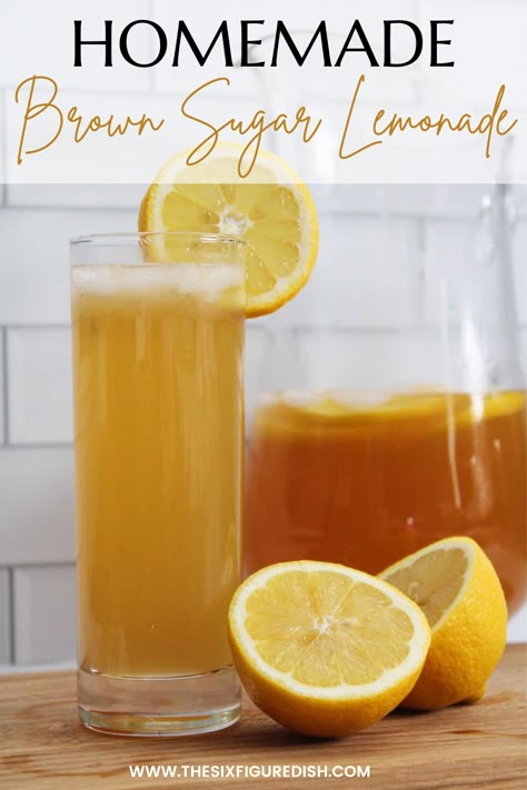 Sunny days and flip flops mean lemonade! And this brown sugar lemonade recipe is a must try. Freshly squeezed lemon juice and brown sugar are a match made in heaven for this satisfying drink. #lemonaderecipes #brownsugarrecipes #lemonrecipes Lemonade With Lemon Juice, Fresh Lemonade Recipe, Brown Sugar Simple Syrup, Homemade Brown Sugar, Iced Drinks Recipes, Tea Drink Recipes, Brown Sugar Recipes, Squeezed Lemon, Lemon Drink