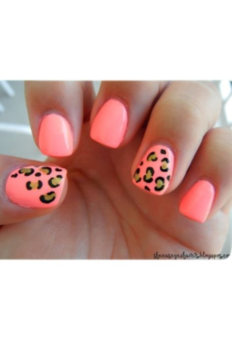 The bright colors can always draw our attention in any occasion no matter in what kind of designs. They are the best choice for those girls who want to be the center of attention. So this is the reason why the neon nails are being so popular among young generations. Today, follow us with 17[Read the Rest] Uñas Color Coral, Nail Art Diy Easy, Cheetah Nails, Coral Nails, Leopard Print Nails, Manicure Gel, Her Nails, Leopard Nails, Diy Nail Art