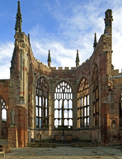 View towards the altar, 2011 Coventry Aesthetic, Etta Marcus, Cathedral Ruins, Coventry Cathedral, Temple Ruins, City Tattoo, Gothic Cathedrals, Western Culture, Cathedral Church