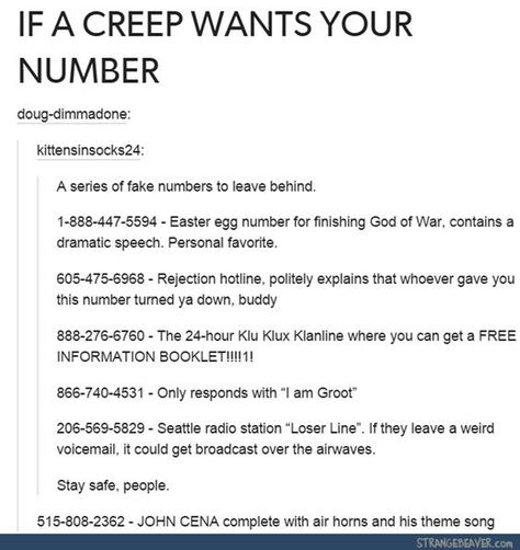 If A Creep Asks For Your Number, Fake Number, 1000 Lifehacks, Simple Life Hacks, Keno, My Chemical, The More You Know, Useful Life Hacks, Tumblr Funny