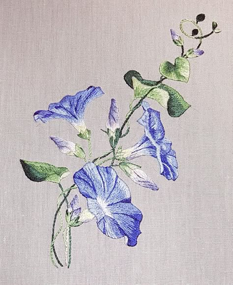 Morning Glories, part 4 - CanevasFolies Blog Crewel Embroidery Kits, Morning Glories, Brazilian Embroidery, Embroidery Flowers Pattern, Japanese Embroidery, 자수 디자인, Hand Embroidery Art, Crewel Embroidery, Hand Embroidery Stitches