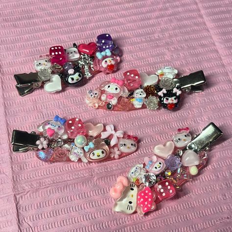 these lil junk clips are sooo cute omg 🥺🎀 #junk #junkjewellery #junkaccessories #accessories #hellokitty #hellokittycore #sanrio Junk Hair Clips, Rhinestoned Things, Junk Things, Junk Items, Bedazzled Stuff, Junk Case, Junk Ideas, Dope Jewelry Accessories, Pretty Sneakers