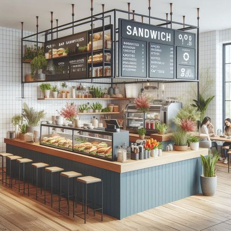 Food Counter Design Restaurant, Sandwich Bar Design, Sandwich Cafe Interior, Sandwich Shop Design Interior, Sandwich Shop Interior, Sandwich Shop Design, Coffee Shop Interior Design Ideas, Pastry Shop Interior, Coffee Shop Counter