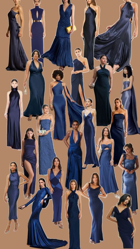 Dark Blue hues of any material Dark Blue Bridesmaid Dresses, Blue Wedding Guest Dresses, Dark Blue Wedding, Blue Wedding Theme, Light Blue Prom Dress, Prom Inspiration, Prom Dress Inspo, Dark Blue Dress, Fancy Clothes