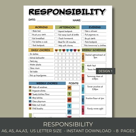 🌟 Editable Responsibility Chore Chart for Kids 🧒✨ Empower your little ones with our customizable Kids Chore Chart! This vibrant, printable PDF includes A6, A5, A4, and A3 formats, featuring 4 delightful designs. Key Features: 📅 Kids Daily Weekly Schedule for structured routines 📝 Editable for personalized chore lists 🎨 4 Colorful Designs to keep kids engaged 🖨️ Printable PDF for instant access How to Use: 🚀 Download the PDF instantly upon purchase. 🎨Choose from A6, A5, A4, or A3 formats. Chore List For Kids Age 10, Chore Chart For Kids Age 10, Chores For Kids By Age Printable Free, Chore List For Kids By Age, Printable Chore Charts For Kids Free, Chore Chart Kids Printable Free, Daily Routine Schedule Printable, Chore Charts For Multiple Kids, Kids Chore Chart Ideas