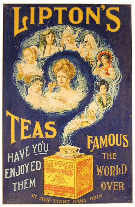 Lipton tea ad,  1900 Stare Reklamy, Lipton Tea, Postal Vintage, Vintage Advertising Posters, Old Advertisements, Retro Advertising, Retro Ads, Tea Tins, Logo Vintage