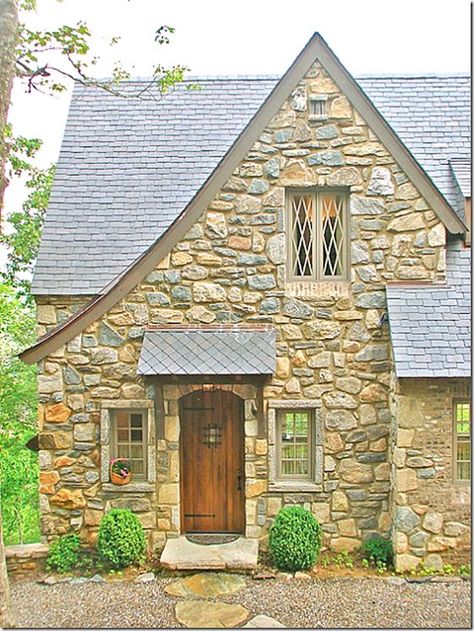 Love the leaded windows and the roofline.  Charming. Cashiers Nc, Tudor Cottage, Storybook Homes, Stone Cottages, Storybook Cottage, Cottage Style Homes, Cottage Cabin, Dream Cottage, House On The Rock