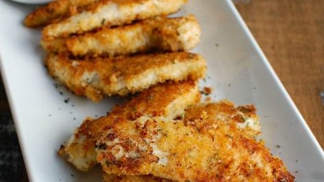 Healthy Baked Chicken Fingers Chicken Finger Dinner Ideas, Baked Chicken Fingers, Healthy Chicken Fingers, Coconut Chicken Tenders, Chicken Fingers Baked, Chicken Finger, Greek Marinated Chicken, Chicken Finger Recipes, Honey Mustard Dipping Sauce