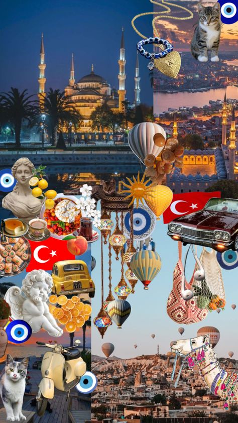 Istanbul Turkey Wallpaper Laptop, Turkey Moodboard, Turkey Collage, Turkish Vibes, Social Advertising Design, Food Collage, Maps Aesthetic, Intercultural Communication, Mediterranean Summer