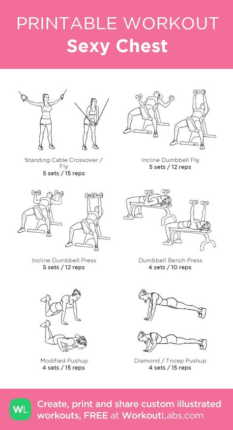 Sexy Chest: my custom printable workout by @WorkoutLabs #workoutlabs #customworkout  ****(missing flat fly dumbbell (4-10) & Low to High Cable Fly (4- 12))**** Workout Labs, Fitness Studio Training, Workout Gym Routine, Printable Workout, Latihan Dada, Gym Workout Plan For Women, Reps And Sets, Gym Antrenmanları, Printable Workouts