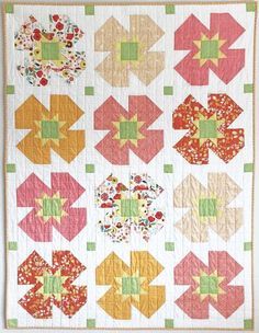 Summer Garden Quilt Pattern - Running Stitch Quilts Flower Quilt Blocks, Garden Quilt Pattern, Colchas Quilting, Flower Quilt Patterns, History Of Quilting, Block Quilts, Quilt Care, Flower Quilts, Blog Art