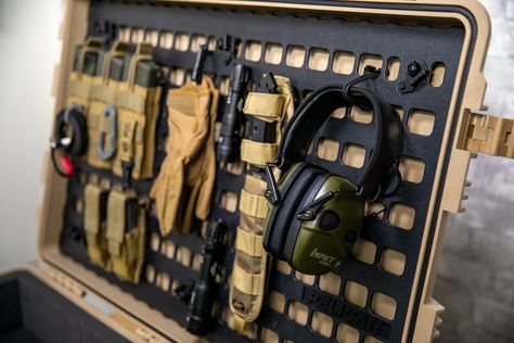 Tactical Storage Trunk, Pelican Case Tactical, Diy Molle Panel, Pelican Case Ideas, Pelican Box, Tactical Medic, Molle Panel, Tactical Truck, Molle Accessories