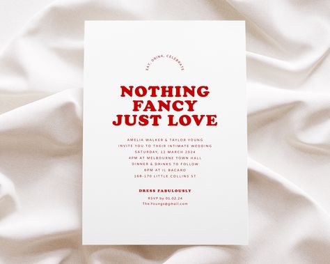 Nothing Fancy Just Love Invitation, Intimate Wedding Invitation Template, Pink and Red Wedding Invitation Download, Sweet Thing - Etsy Nothing Fancy Just Love Invitation, Nothing Fancy Just Love, Red Wedding Invitations, Wedding Invitation Paper, Pink And Red, Red Wedding, Wedding Printables, Paper Template, Christmas Wedding