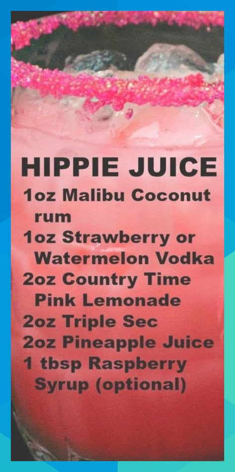 Drinks Watermelon, Infused Fruit, Hippie Juice, Beautiful Drinks, Malibu Coconut, Jungle Juice, Pink Starbucks, Blue Curacao, Vegetable Drinks