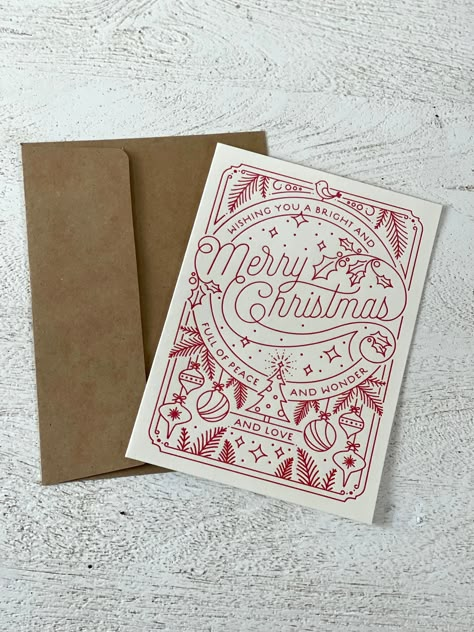 Minted Christmas Card Front: Wish you a bright and merry Christmas full of peace and wonder and love Inside: Happy Holidays Envelope Included Christmas Card Cover Ideas, Christmas Cards Typography, Detailed Christmas Cards, To From Christmas Tags, Aesthetic Christmas Cards Ideas, Christmas Card Digital Design, Christmas Card Homemade Ideas, Aesthetic Christmas Card Design, Cards Of Christmas Past