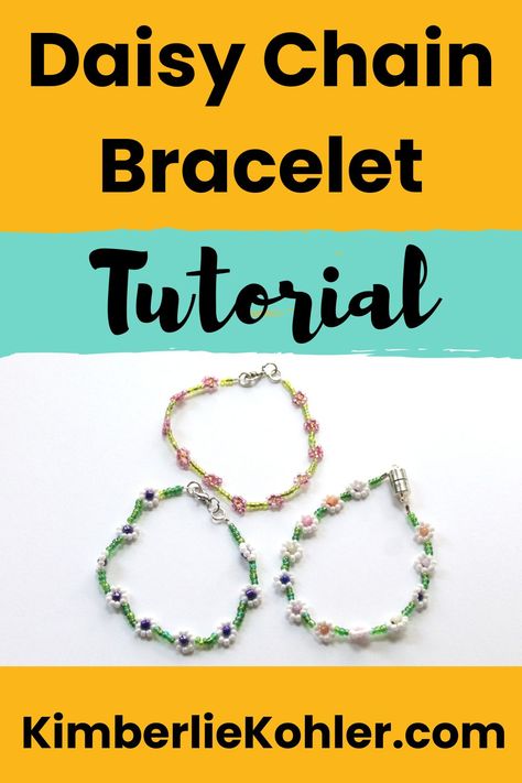 Learn how to make a beaded daisy chain Bracelet with my video Tutorial Daisy Chain Tutorial How To Make, How To Make A Daisy Chain, Daisy Chain Bracelet Tutorial, Daisy Chain Tutorial, Chain Bracelet Tutorial, Daisy Bead Bracelet, Bead Bracelet Diy, Beaded Daisy Chain, Chain Tutorial