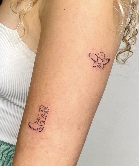 Dainty Cowgirl Boot Tattoo, Heart Cowboy Boots Tattoo, Cute Boot Tattoo, Fine Line Cowgirl Boot Tattoo, Tiny Cowgirl Boot Tattoo, Girly Cowboy Boot Tattoo, Mini Cowboy Tattoo, Cowboy Boot Flash Tattoo, Cowboy Boot Tattoos For Women