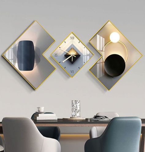 This set of wall clocks not only indicates the time but also is a good choice for decorating a home. Practicality and beauty coexist. It is the perfect design embodiment of contemporary art, suitable for the living room, bedroom, and dining room.Features:【Contemporary Design】Its striking design effortlessly blends vibrant colors, exuding a c...#Fusion #A #InteriorDesign #and #Home #Decor #Exploring #Modern #Style #HomeDecorating #HomeStyle #Functionality #HouseGoals #of #Trends #InteriorInspo Show Piece Ideas For Home, Wall Dining Room Decor, Wall Clock Decor, Wall Clock Light, Living Room Pouf, Console Table Hallway, Bathroom Wall Sconces, Home Decorating Ideas, Bathroom Wall Lights