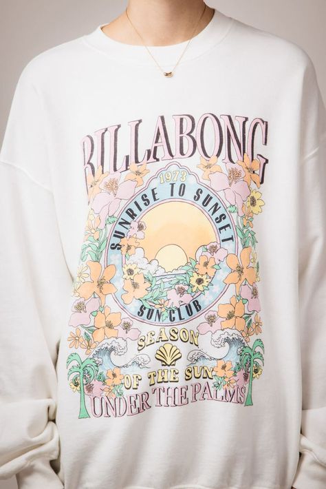 Billabong Ride in Oversized Sweatshirt for Women in White | ABJFT00281 – Glik's Surf Tee, Long Sleeve Rashguard, Salt Crystal, Oversized Crewneck, Billabong Women, Cut Sweatshirts, White Caps, Oversized Sweatshirt, White Sweatshirt