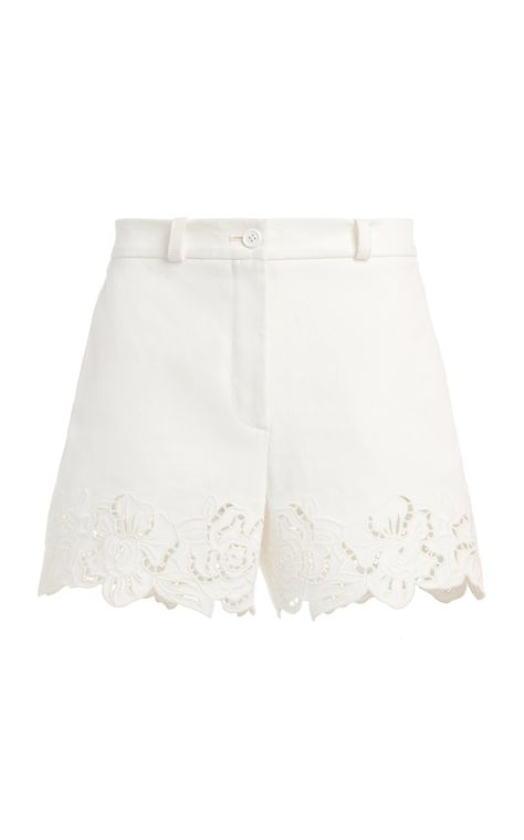 Drill Broderie Anglaise Cotton Shorts by ELIE SAAB for Preorder on Moda Operandi Elie Saab, Wearing Black, Moda Operandi, Cotton Shorts, Fashion Collection, Lace Shorts, Grey And White, White Shorts, Trousers