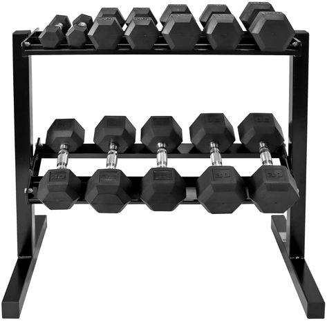 WF Athletic Supply Rubber Coated Hex Dumbbell Set with Two Tier ... Weight Rack, Strength Training Routine, Diy Home Gym, Hex Dumbbells, Dumbbell Rack, Agility Training, Dumbbell Set, Strength Training Equipment, Weight Set