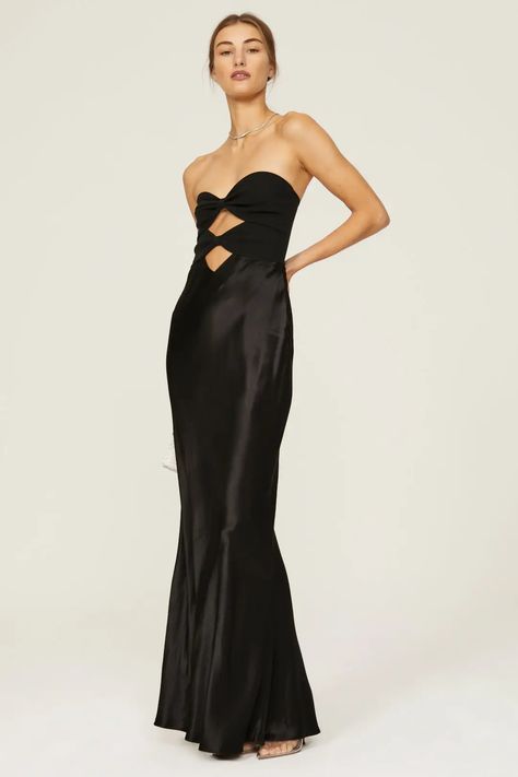 Rent Halle Strapless Gown by Bec & Bridge for $55 - $70 only at Rent the Runway. Ripped Dress, Black Strapless Gown, Bridge Dress, Cutout Gown, Satin Evening Gown, Bec And Bridge, Bec Bridge, Runway Dresses, Bec & Bridge