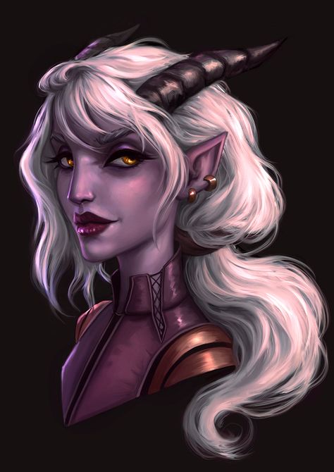 Half Elf Tiefling, Tiefling Druid Female, Tiefling Warlock Female, Purple Tiefling Female, Purple Female Tiefling Art, Tiefling Female, Purple Teifling Girl, Dnd Tiefling, Female Demons