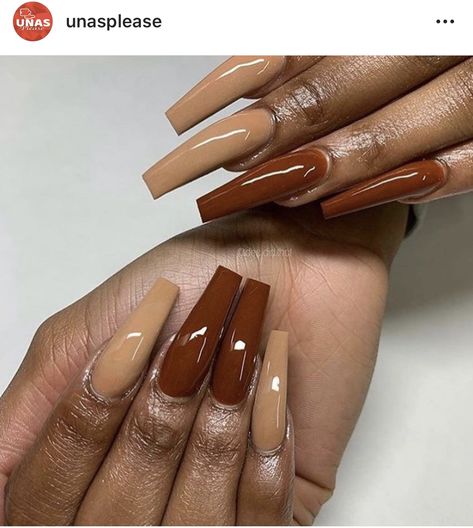 Caramel & Chocolate Colored Nails 🍫 Earth Tone Nails Acrylic, Earth Tone Nails Designs, French Manicure Acrylic Nails, Fall Acrylic, Brown Acrylic Nails, Brown Nail, September Nails, Brown Acrylic, Fall Acrylic Nails