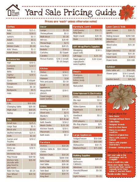 Printable Yard Sale Pricing Guide Yard Sale Pricing Guide, Garage Sale Tips, Yard Sale Pricing, Rummage Sale, Pricing Guide, By Any Means Necessary, Pricing Guides, Garage Sale Pricing, Garage Gym