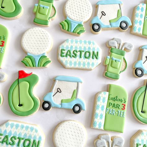 Golf Cookie Cake Birthday, Golf Baby Shower Cookies, Golf Cookies Decorated, Mini Golf Birthday Party, 4th Birthday Party For Boys, Biscuit Decorating, Golf Cookies, Golf Baby Showers, Coral Springs Florida