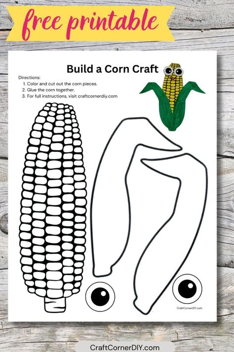 Corn craft for kids. Wheat Crafts Preschool, Thanksgiving Corn Craft, Corn Activities For Kids, Corn Crafts For Toddlers, Corn Crafts Preschool, Indian Corn Craft, Corn Printable, Letter M Activities, Corn Crafts