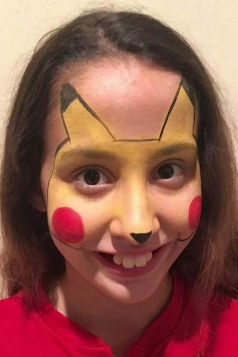 Pikachu Pikachu Face Paint Easy, Pokemon Face Paint Easy, Pokemon Face Paint, Pikachu Face Paint, Face Paint For Halloween, Pikachu Makeup, Pikachu Halloween Costume, Surprised Pikachu, Pikachu Face