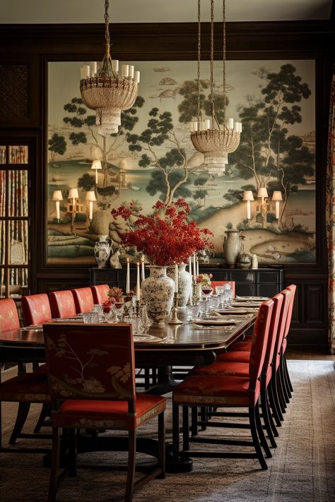 Dining Room Decor | Dining Room Decor Ideas Dinner Room Design, Chinese Dining Table, Chinese Dining Room, Asian Dining Room, Japanese Dining Room, Dining Room Aesthetic, Dining Room Nook, Dining Room Decor Ideas, Red Dining Room