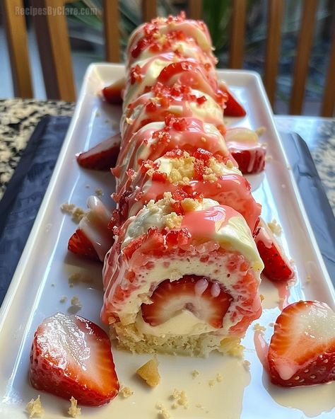 Strawberry Shortcake Cheesecake Rolls – A Delightful Fusion of Flavors - Recipes By Clare Emma Food, Sushi Rolls Recipe, Cheesecake Rolls, Substitute Ingredients, Strawberry Shortcake Dessert, Strawberry Shortcake Cheesecake, Sushi Roll Recipes, Tummy Yummy, Sushi Roll