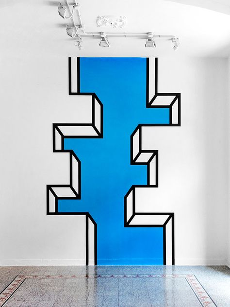 Aakash Nihalani is Back with More Playful Tape Illusions Washi Tape Wall, Tape Wall Art, Tape Installation, Tape Wall, Simple Wall Art, Wall Murals Painted, Tape Art, Visual Perception, Art Installations