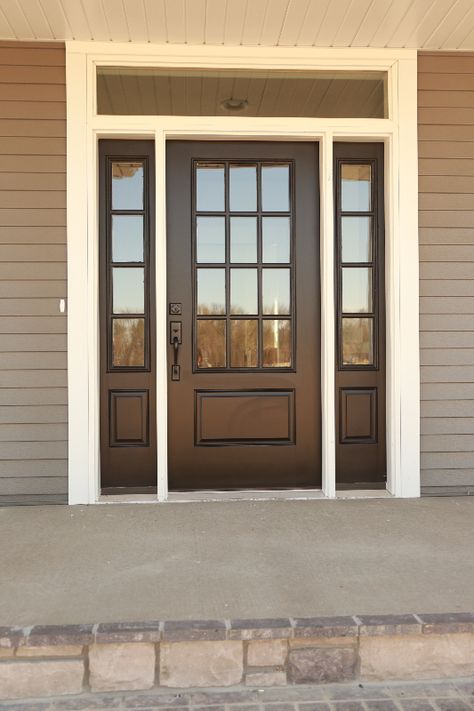 Exterior Doors | what could be better than a bright, shiny, new door?  fiberglass fir door with 12 lites and matching sidelites in an Acclimated Entry System | Bayer Built Woodworks, Inc. Pintu Interior, Vstupná Hala, Exterior Door Colors, Farmhouse Entry, Fiberglass Exterior Doors, Modern Exterior Doors, Exterior Doors With Glass, Door Colors, Farmhouse Front Door