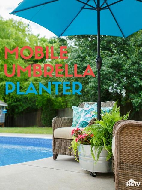 Diy Umbrella, Outdoor Umbrella Stand, Pool Umbrellas, Backyard Shade, Patio Umbrella Stand, Diy Planter, Diy Shades, Throwing Shade, Garden Umbrella