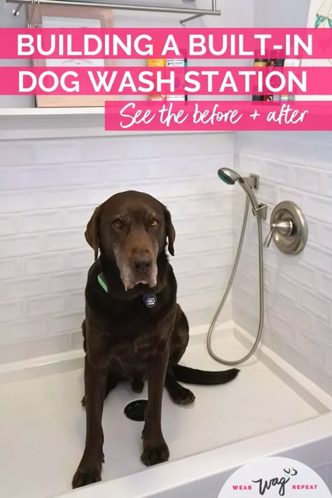 Built In Home Dog Wash Renovation Reveal | Wear Wag Repeat Home Dog Washing Station, Home Dog Wash, Dog Wash Station, Dog Bathing Station, Diy Dog Wash, Dog Tub, Dog Bath Tub, Dogs At Home, Pet Washing Station