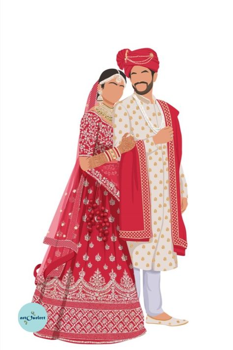 indian wedding invite art Bride Fashion Illustration, Caricature Wedding Invitations, Couple Illustration Wedding, Wedding Illustration Card, Bride And Groom Cartoon, Wedding Couple Cartoon, Indian Invitation Cards, Hilarious Dogs, Wedding Card Design Indian