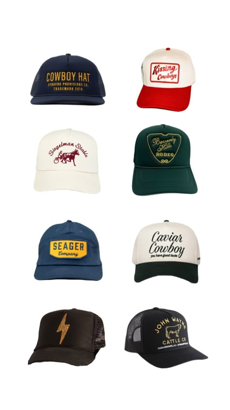 Trucker Hat collection #outfitinspo #truckerhat Trucker Hat Aesthetic, Hat Aesthetic, Hat Collection, Trucker Hats, Trucker Hat, Hats, Logos