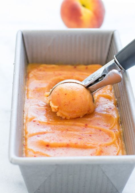 Fresh Peach Sorbet - Making Thyme for Health Wine Popsicles, Granitas, 100 Calorie, Peach Sorbet, Dairy Free Ice Cream, Sorbet Recipes, Peach Recipe, 100 Calories, Homemade Ice