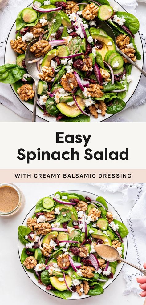 Easy Spinach Salad Quick Spinach Salad, Spinach Salads For Parties, Spinach And Avocado Salad, Spinach Cucumber Salad, Best Spinach Salad Recipes, Baby Spinach Salad Recipes, Spinach Recipes Salad, Spinach Salad Recipes Easy, Spinach Salad Dressing Recipe